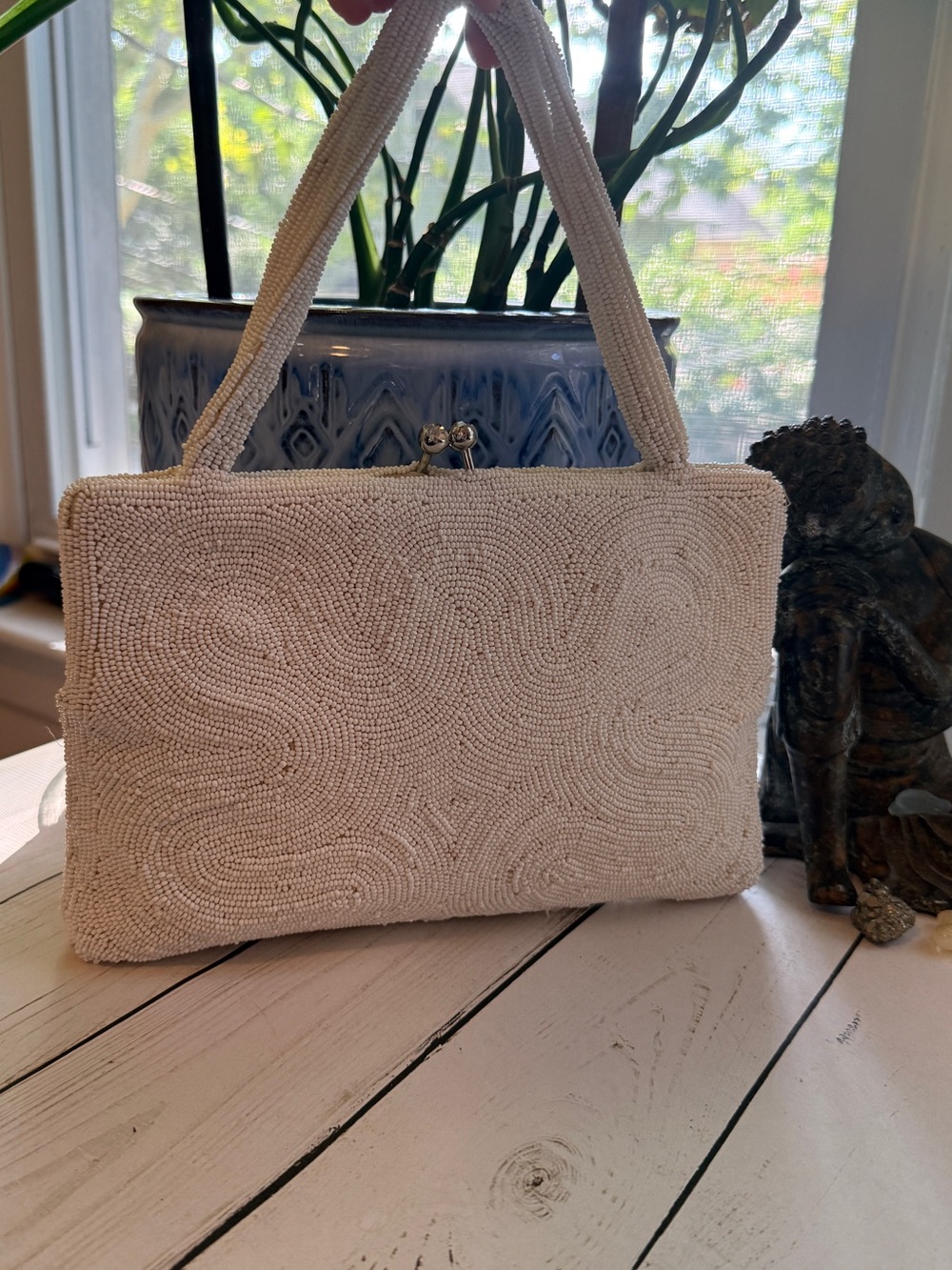 Walborg | Vintage Hand-Beaded Ivory Evening Bag, Made in Belgium
